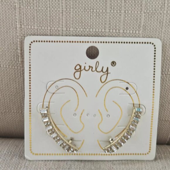 Girly Earrings Gold Tone Crystal accent Fashion Jewelry Climber Earrings New - Picture 2 of 12